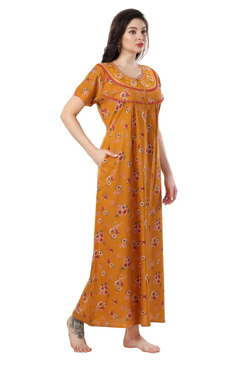 Soulemo Women's Alpine Nighty 1642 Yellow M - Bust 42 | Classic Button-Front Full Length Sleepwear - view 7