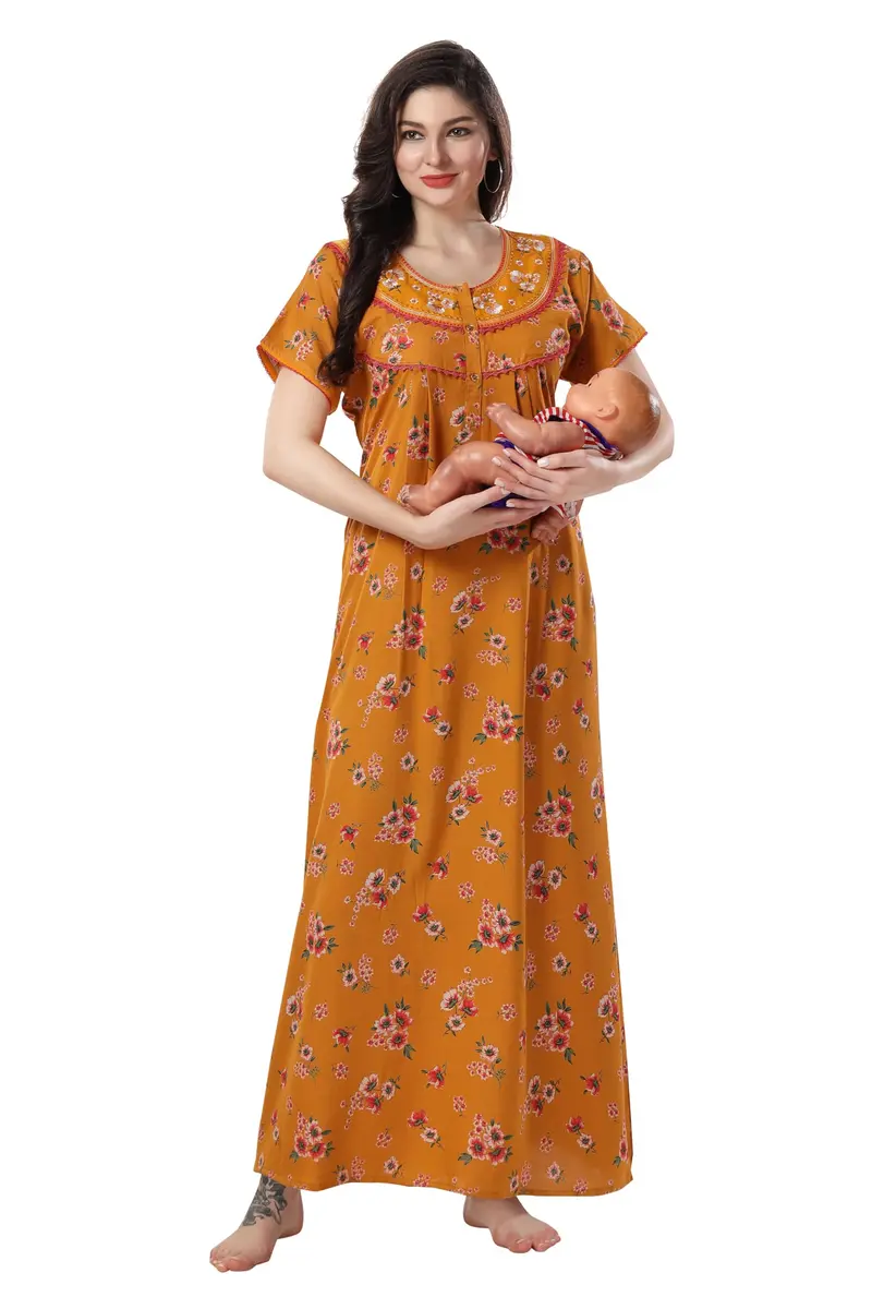 Soulemo Women's Alpine Nighty 1642 Yellow M - Bust 42 | Classic Button-Front Full Length Sleepwear - view 9