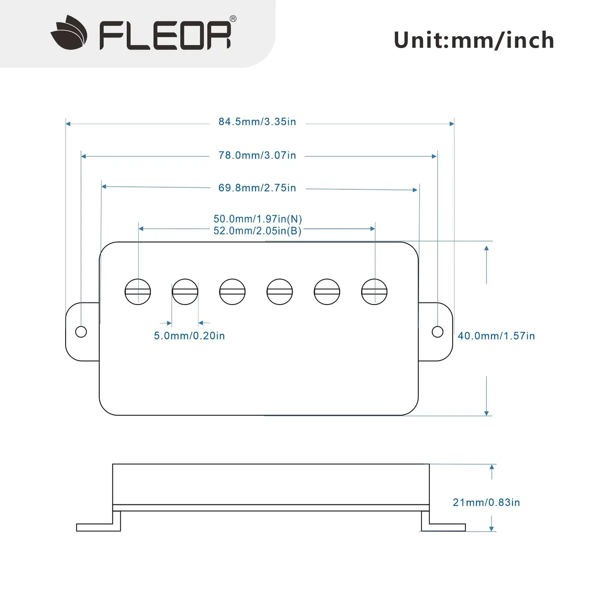 FLEOR Alnico 5 Guitar Humbucker Pickup Set Chrome Neck+Bridge Pickup | 7-8kΩ Neck, 14-15kΩ Bridge - view 2
