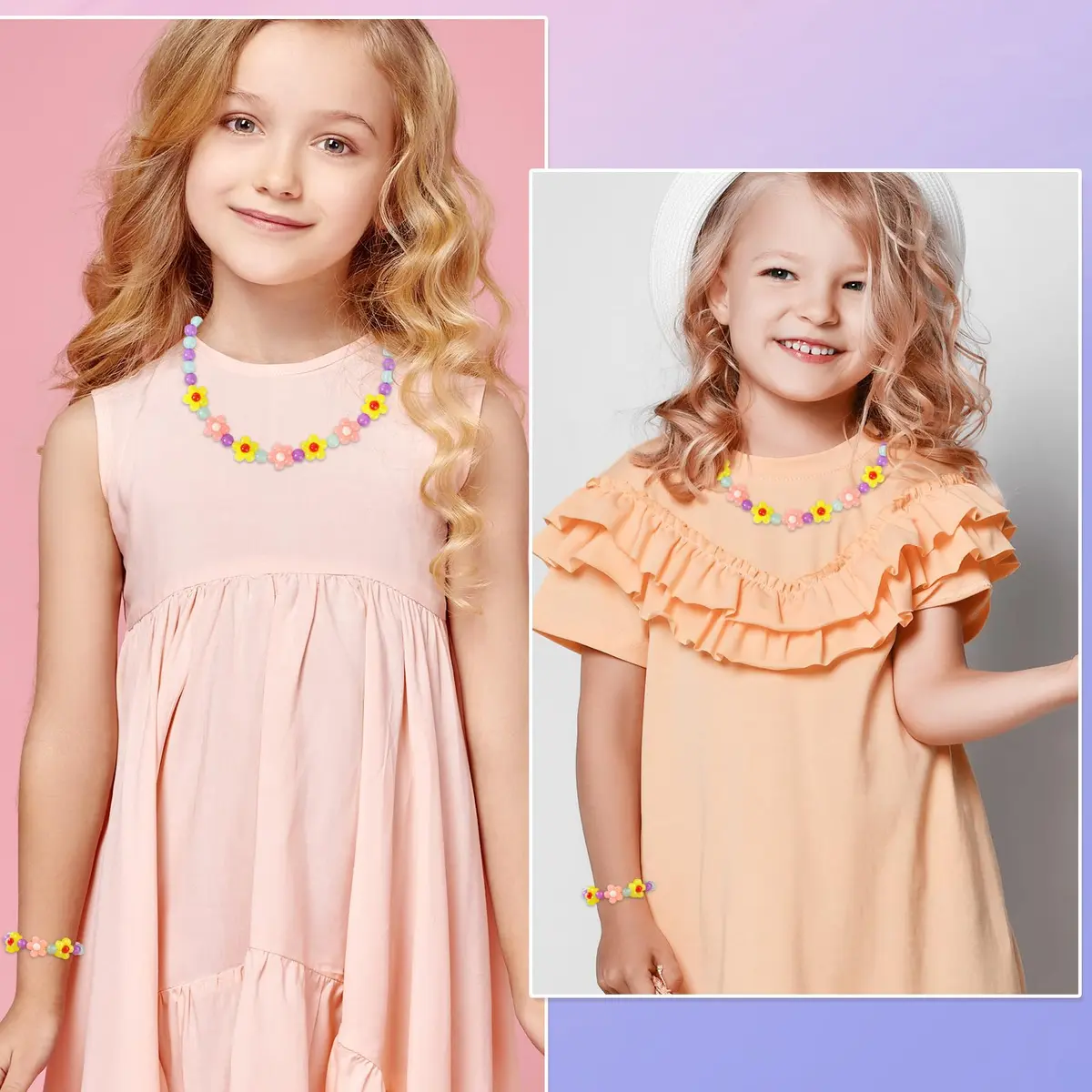 Yarkeuier Flower Beads Jewelry Set for Girls | 44cm (17") Necklace, 16cm (6.3") Bracelet - view 5