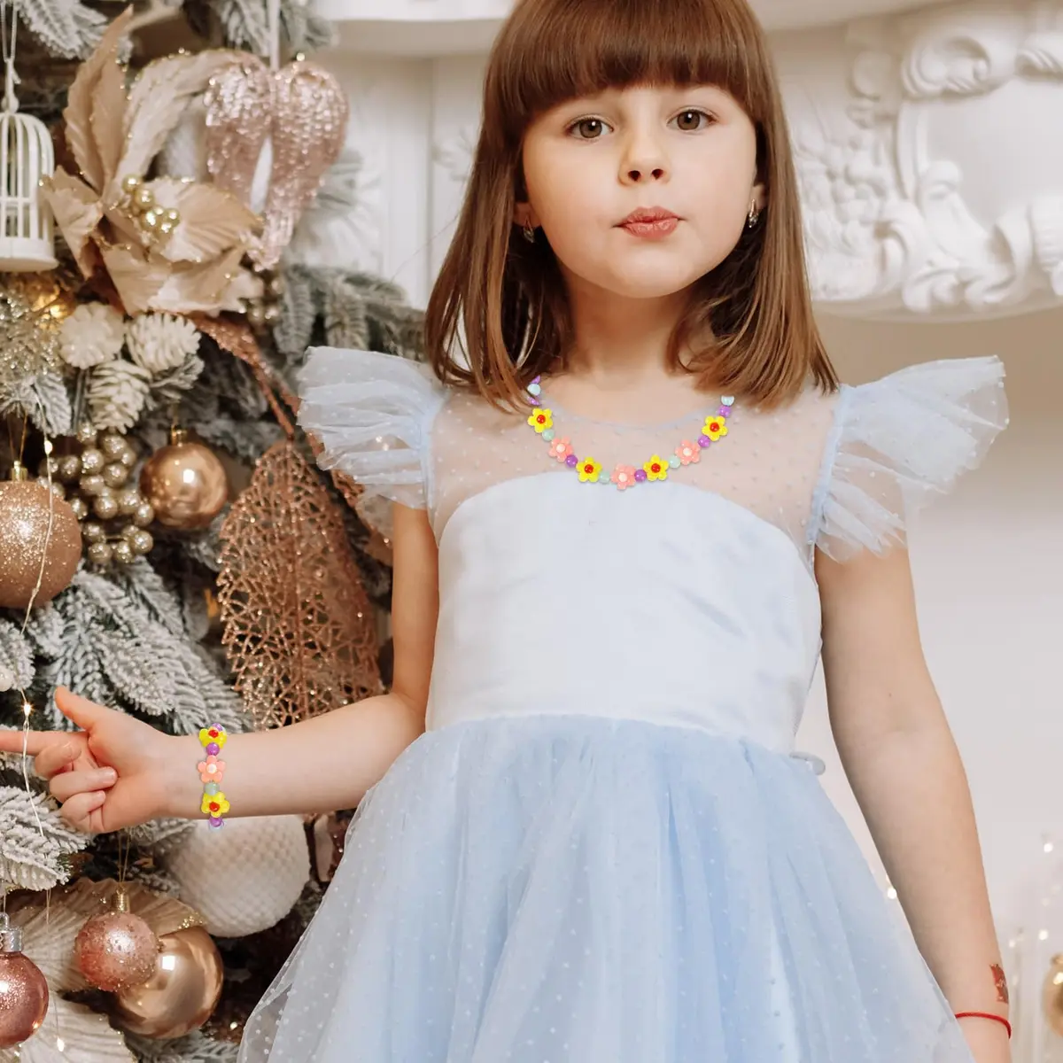 Yarkeuier Flower Beads Jewelry Set for Girls | 44cm (17") Necklace, 16cm (6.3") Bracelet - view 6