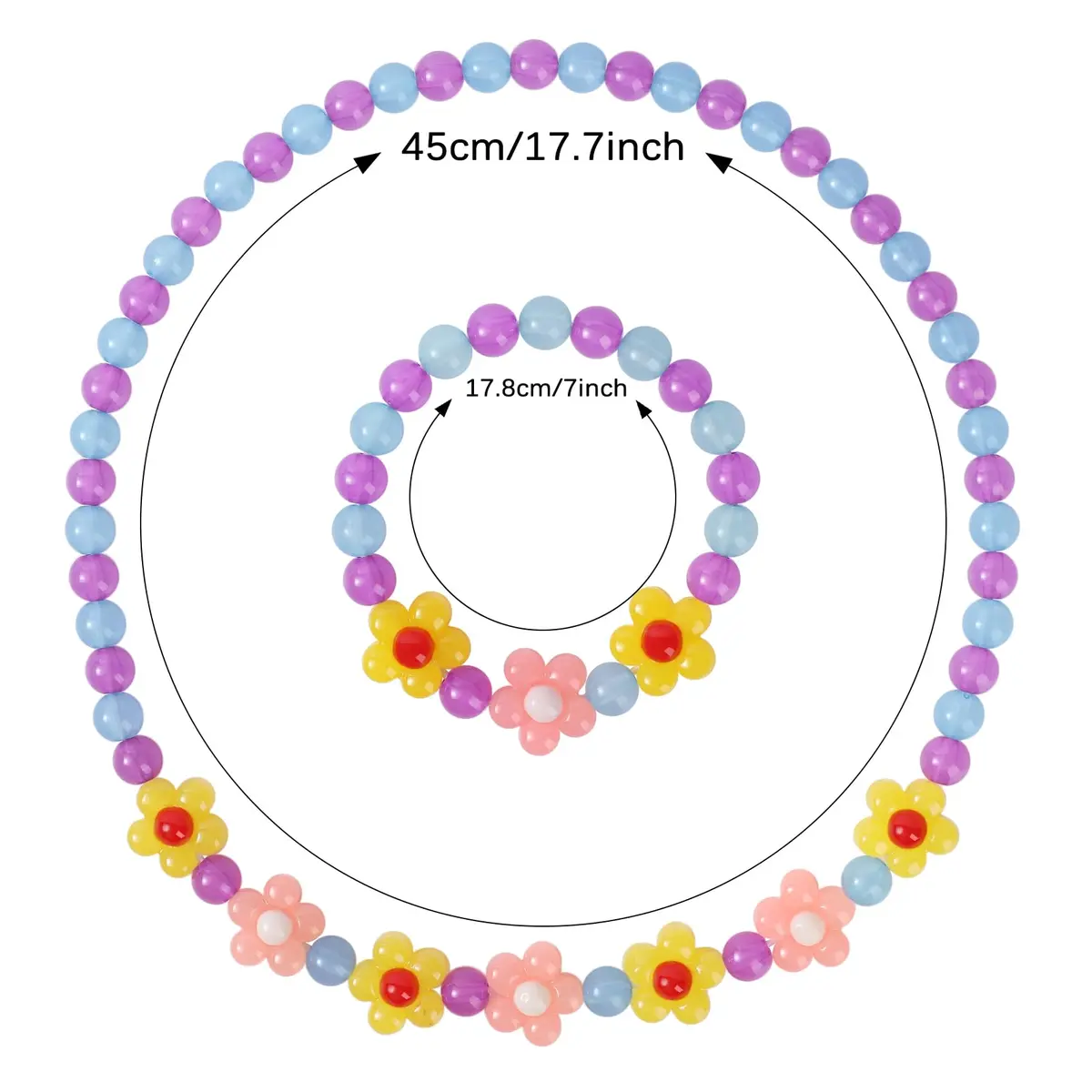 Yarkeuier Flower Beads Jewelry Set for Girls | 44cm (17") Necklace, 16cm (6.3") Bracelet - view 2