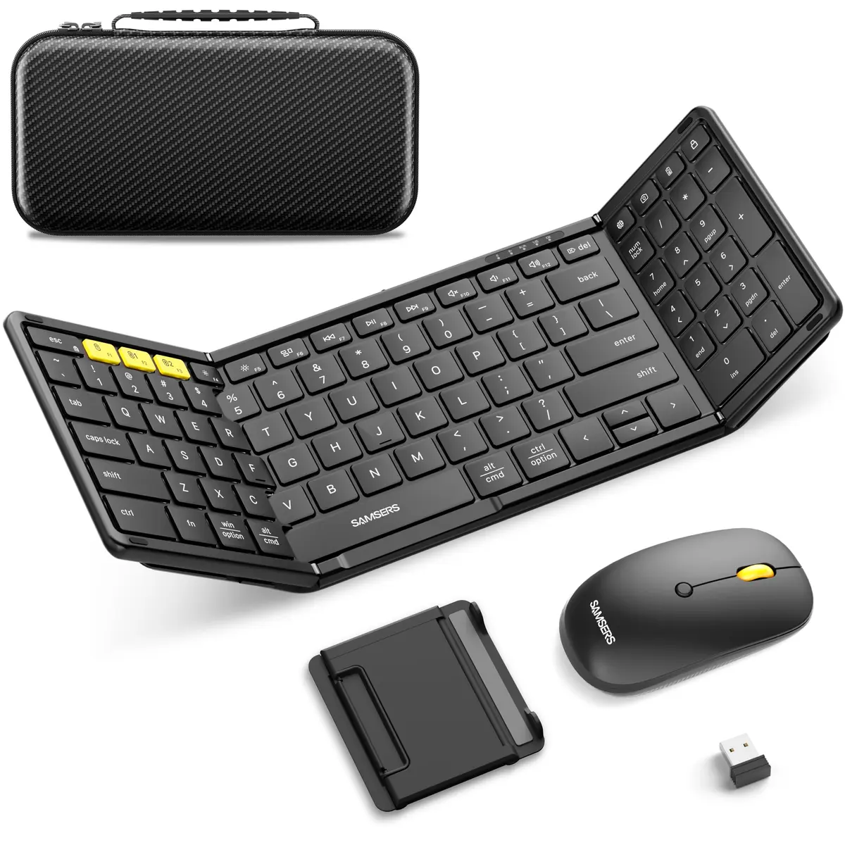 Samsers Foldable Keyboard and Mouse Combo, Full-Size Portable Travel Keyboard & Rechargeable Wireless Mouse | Bluetooth 5.0 + 2.4G - main product image