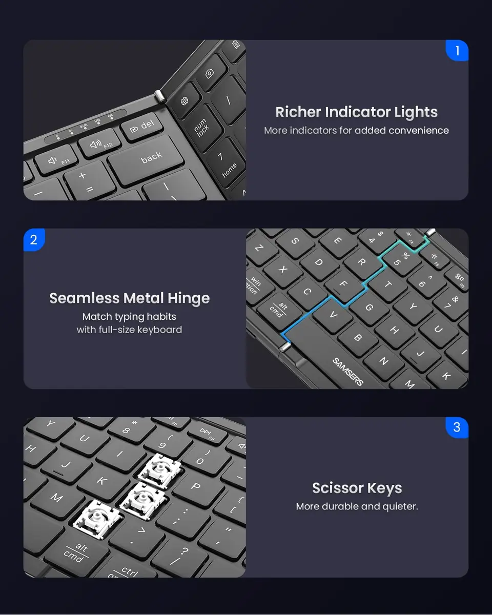Samsers Foldable Keyboard and Mouse Combo, Full-Size Portable Travel Keyboard & Rechargeable Wireless Mouse | Bluetooth 5.0 + 2.4G - view 6
