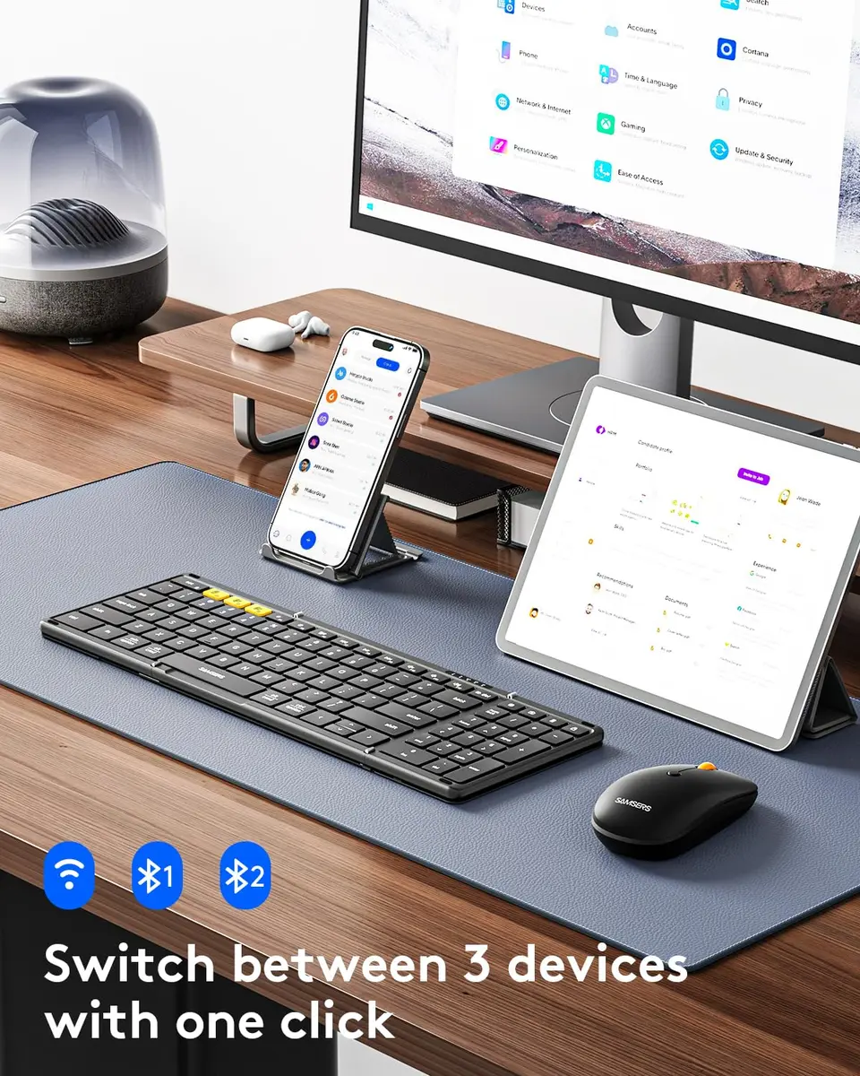 Samsers Foldable Keyboard and Mouse Combo, Full-Size Portable Travel Keyboard & Rechargeable Wireless Mouse | Bluetooth 5.0 + 2.4G - view 2