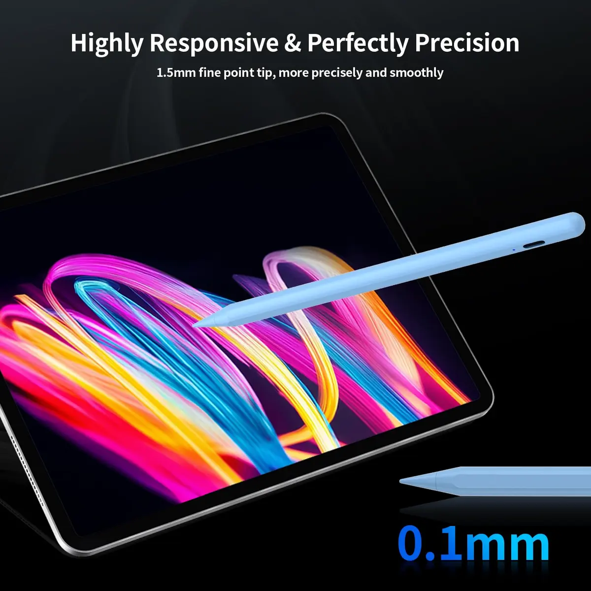 Tresoba Stylus Pencil for Apple iPad 2018-2026 | Palm Rejection & Fast Charge (165mm, Blue) - view 7