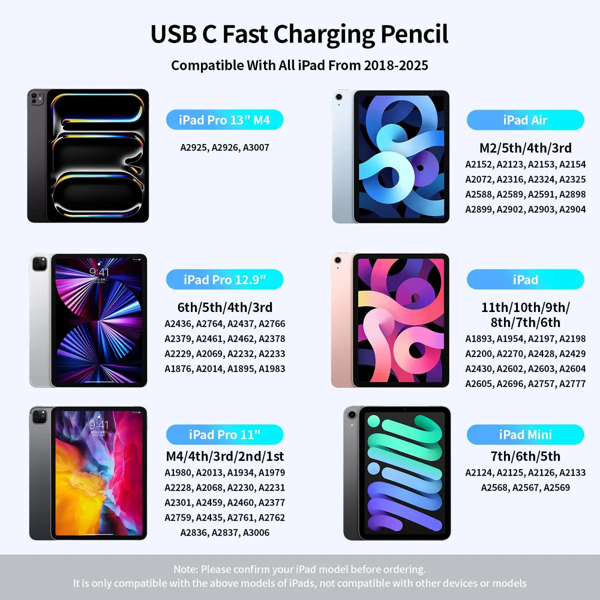 Tresoba Stylus Pencil for Apple iPad 2018-2026 | Palm Rejection & Fast Charge (165mm, Blue) - view 2