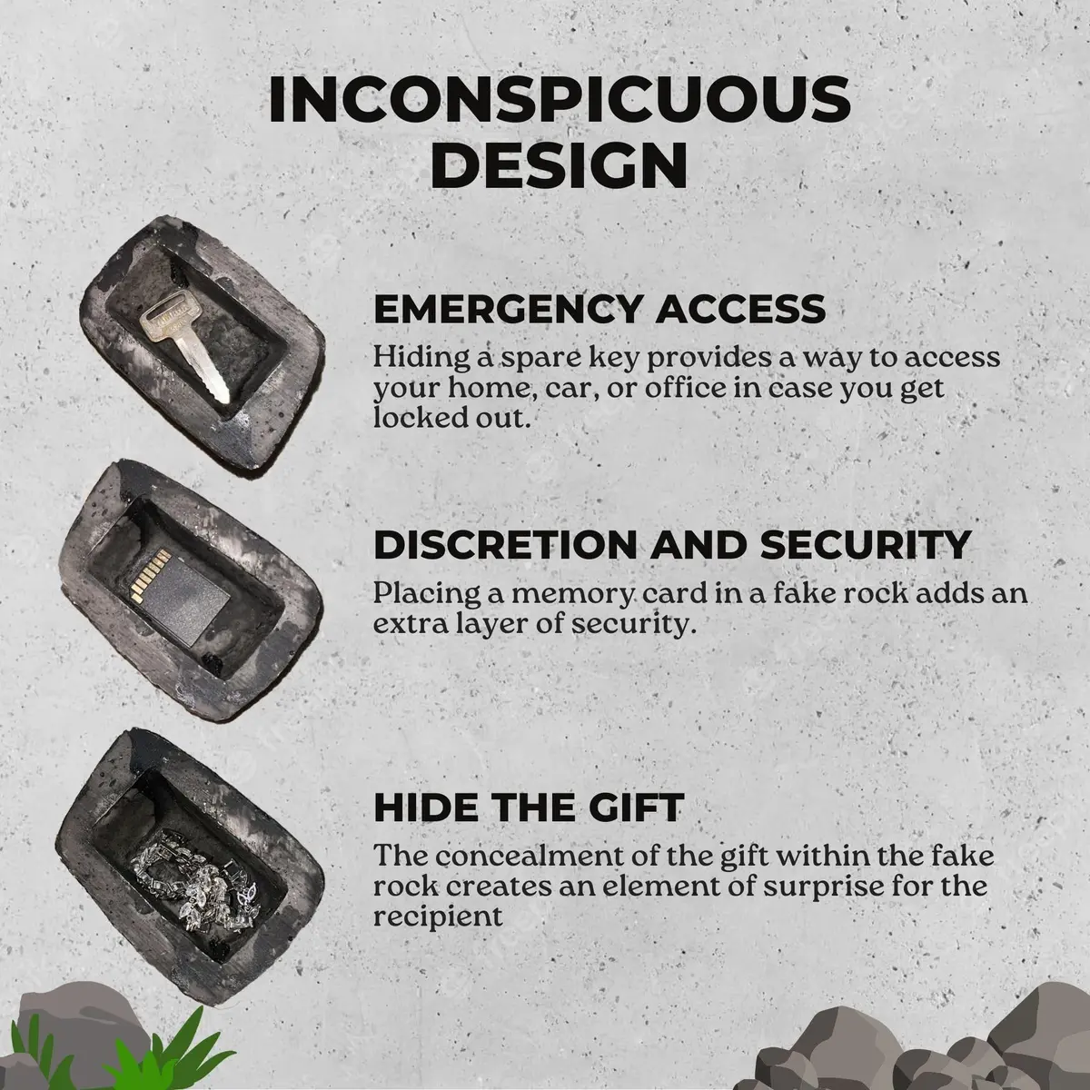 Performore Realistic Fake Rock Key Holder 2-Pack | Outdoor Hidden Safe for House Yard Garden - view 5