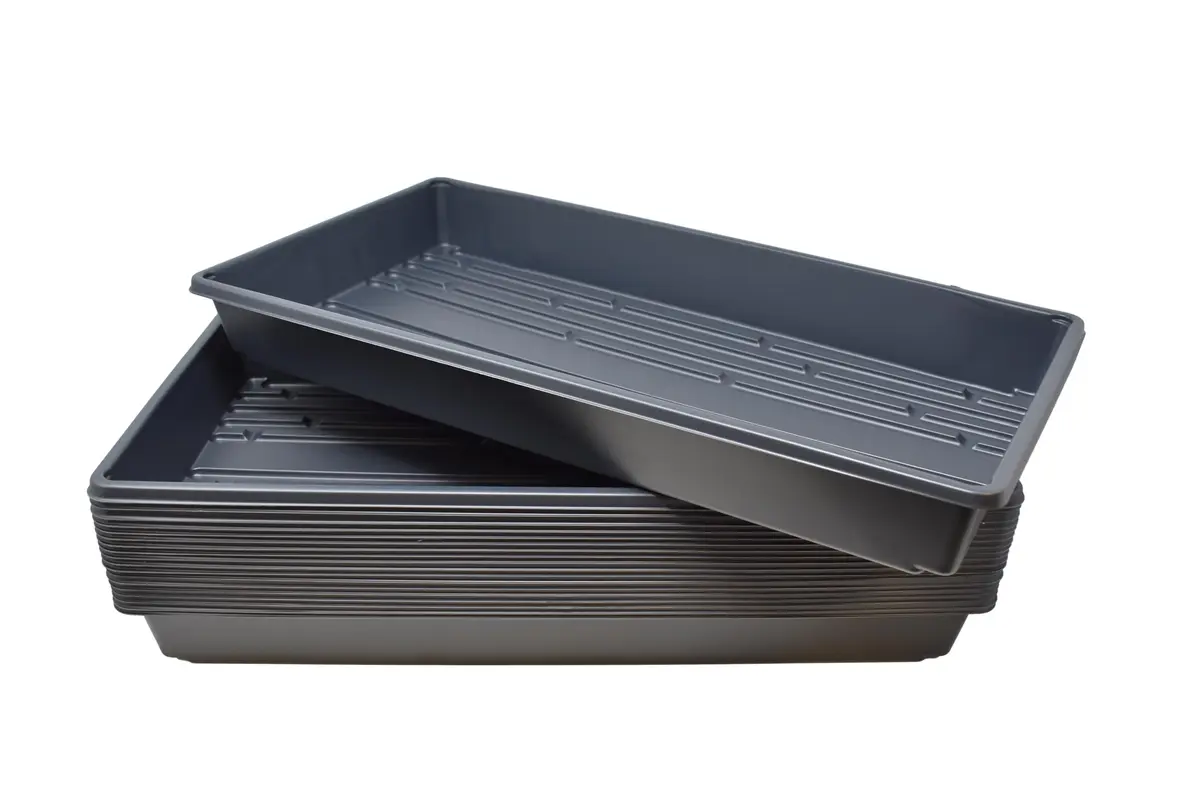 Living Whole Foods 20 Pack of Durable Black Plastic Growing Trays (Without Drain Holes) 21" X 11" X 2" | Reusable Seedling & Microgreen Trays - main product image