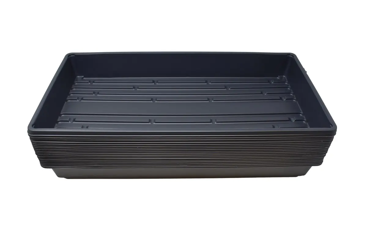Living Whole Foods 100 Pack of Durable Black Plastic Growing Trays (Without Drain Holes) 21" x 11" x 2" for Seedlings & Microgreens - main product image