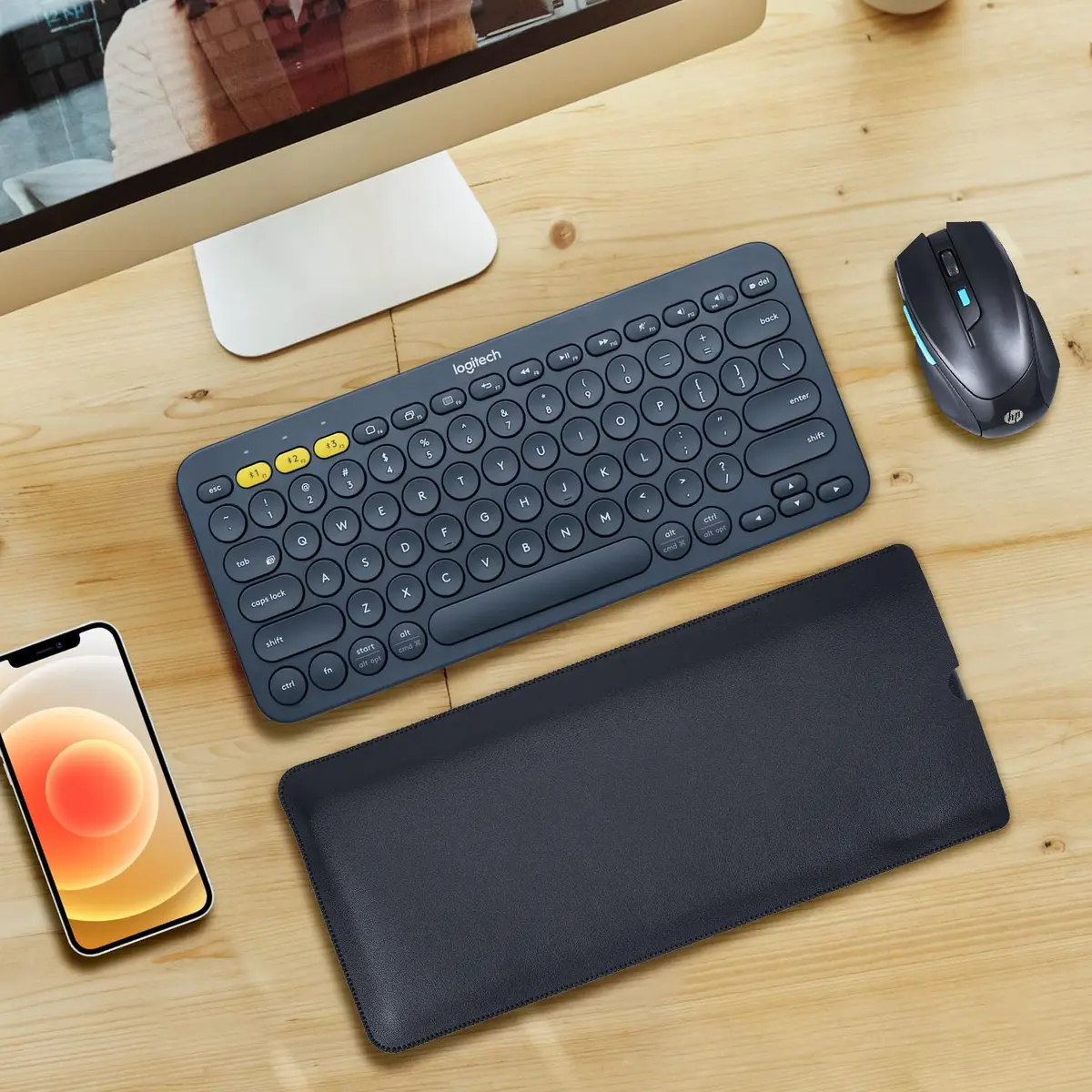 LEZE Protective Keyboard Sleeve Case for Logitech K380 & Pebble 2, Black | Travel-Ready PU Leather Bag - view 5