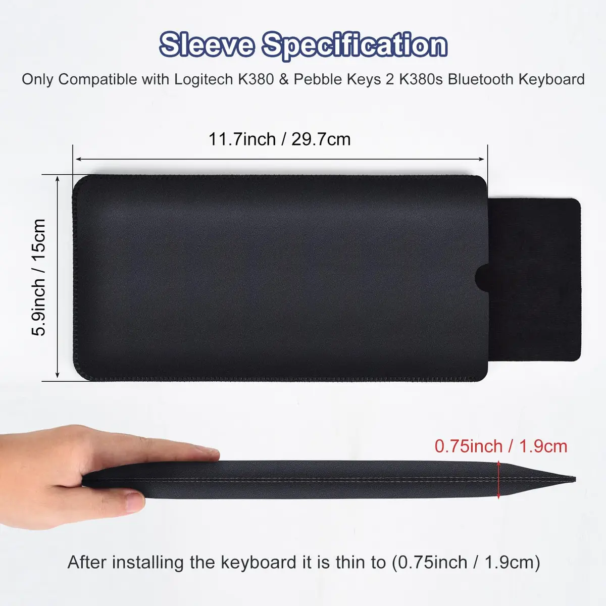LEZE Protective Keyboard Sleeve Case for Logitech K380 & Pebble 2, Black | Travel-Ready PU Leather Bag - view 2