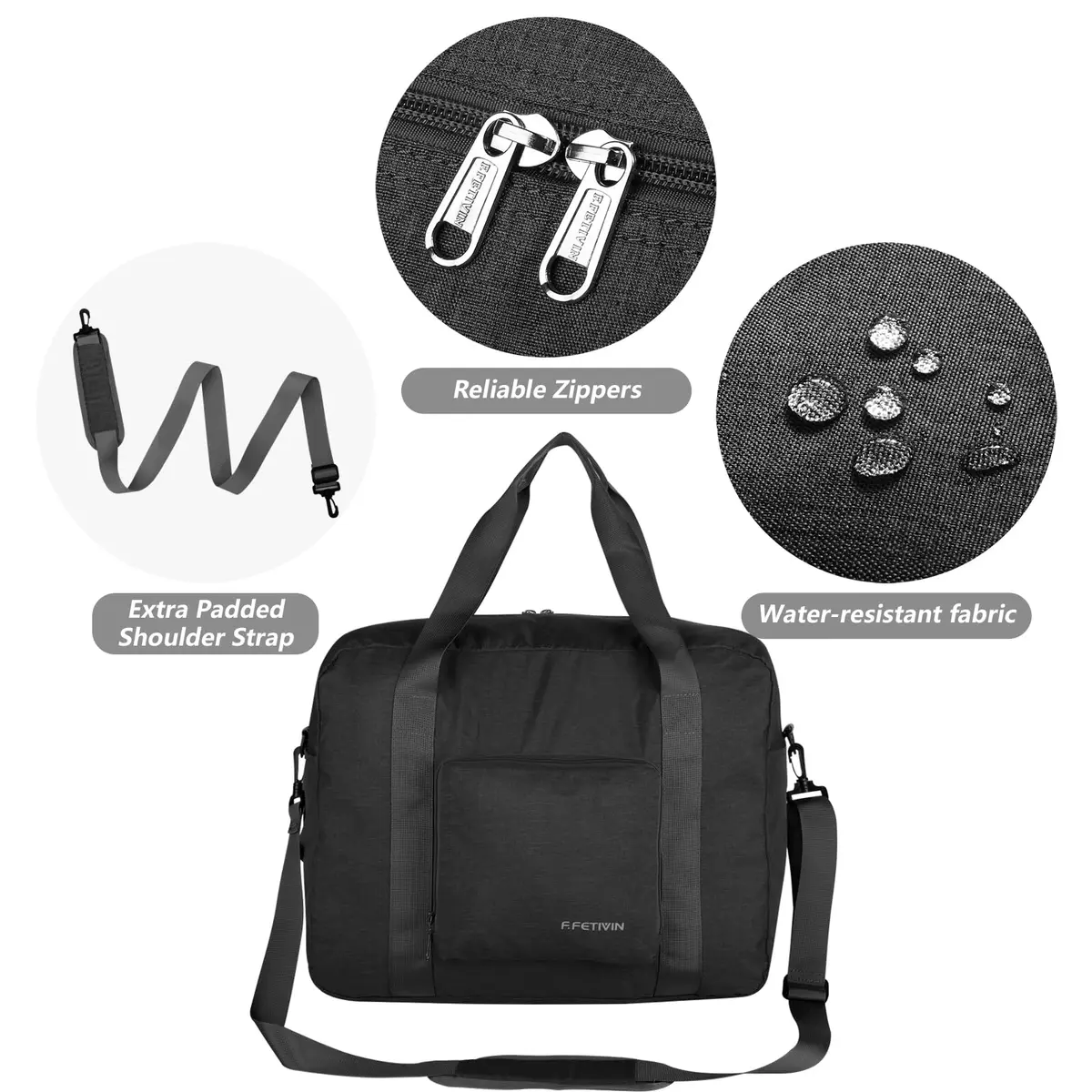 F.FETIVIN Personal Item Bag 17.7x12.6x6.3 | Foldable Travel Duffel for Women & Men, 25L - view 6