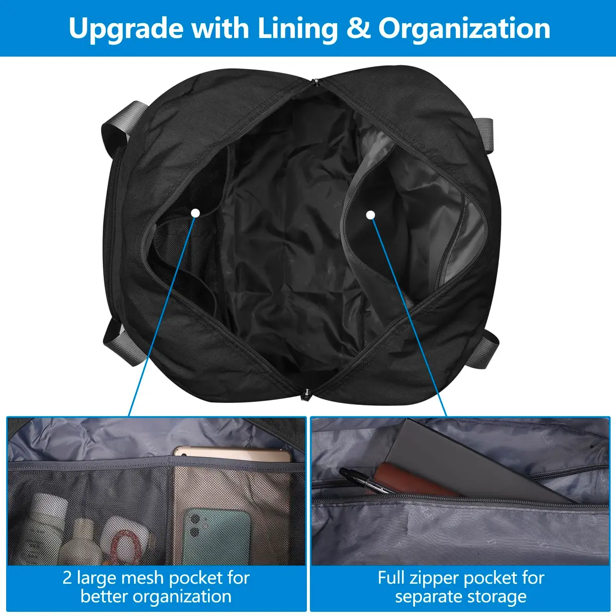 F.FETIVIN Personal Item Bag 17.7x12.6x6.3 | Foldable Travel Duffel for Women & Men, 25L - view 7