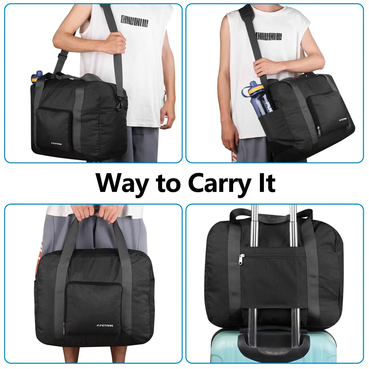 F.FETIVIN Personal Item Bag 17.7x12.6x6.3 | Foldable Travel Duffel for Women & Men, 25L - view 2