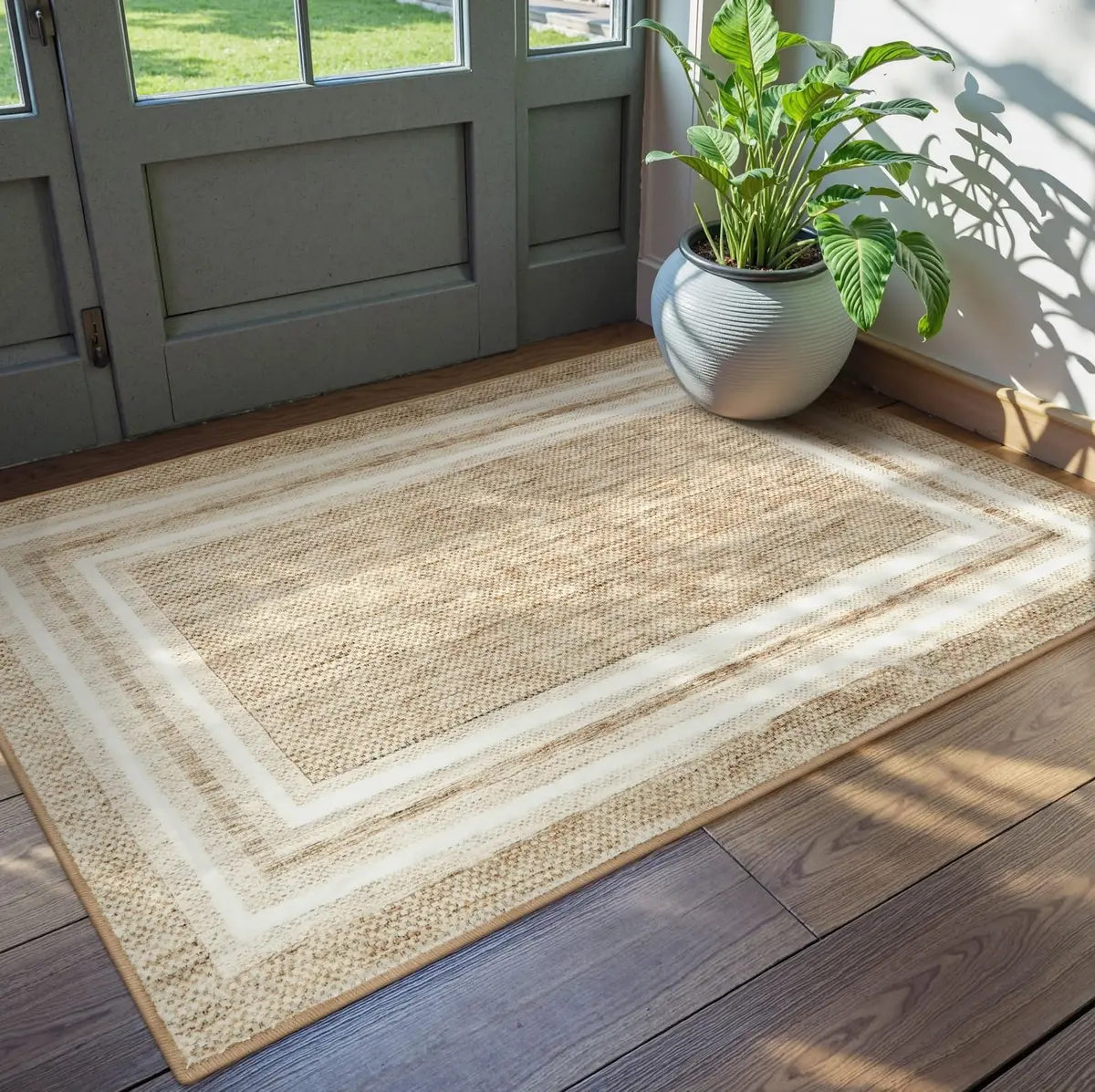 OJIA Modern Bordered Washable Rug 90cm (3') x 152cm (5') | Non-Slip Indoor Entryway Rug - main product image