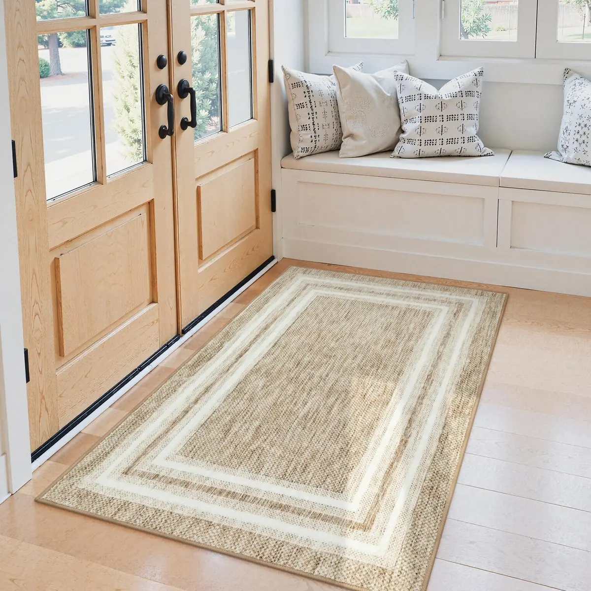 OJIA Modern Bordered Washable Rug 90cm (3') x 152cm (5') | Non-Slip Indoor Entryway Rug - view 8