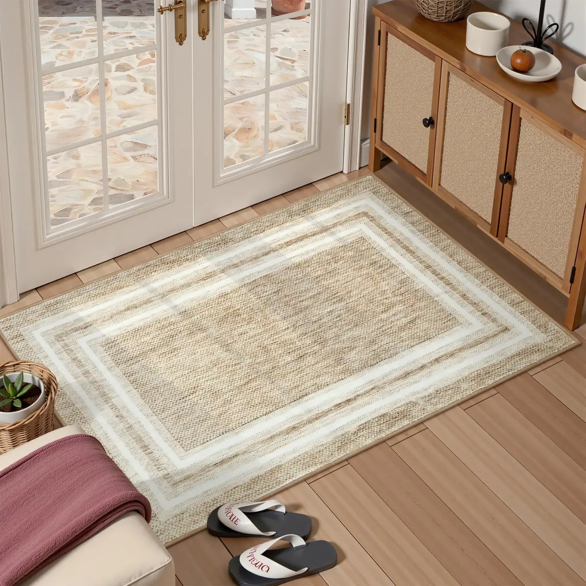 OJIA Modern Bordered Washable Rug 90cm (3') x 152cm (5') | Non-Slip Indoor Entryway Rug - view 9