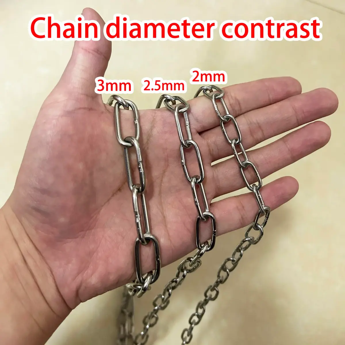 4every SUS304 Stainless Steel Chain 3mm x 3m (0.12" x 9.8ft) | Light Duty Utility Chain for Home & Outdoor Use - view 2
