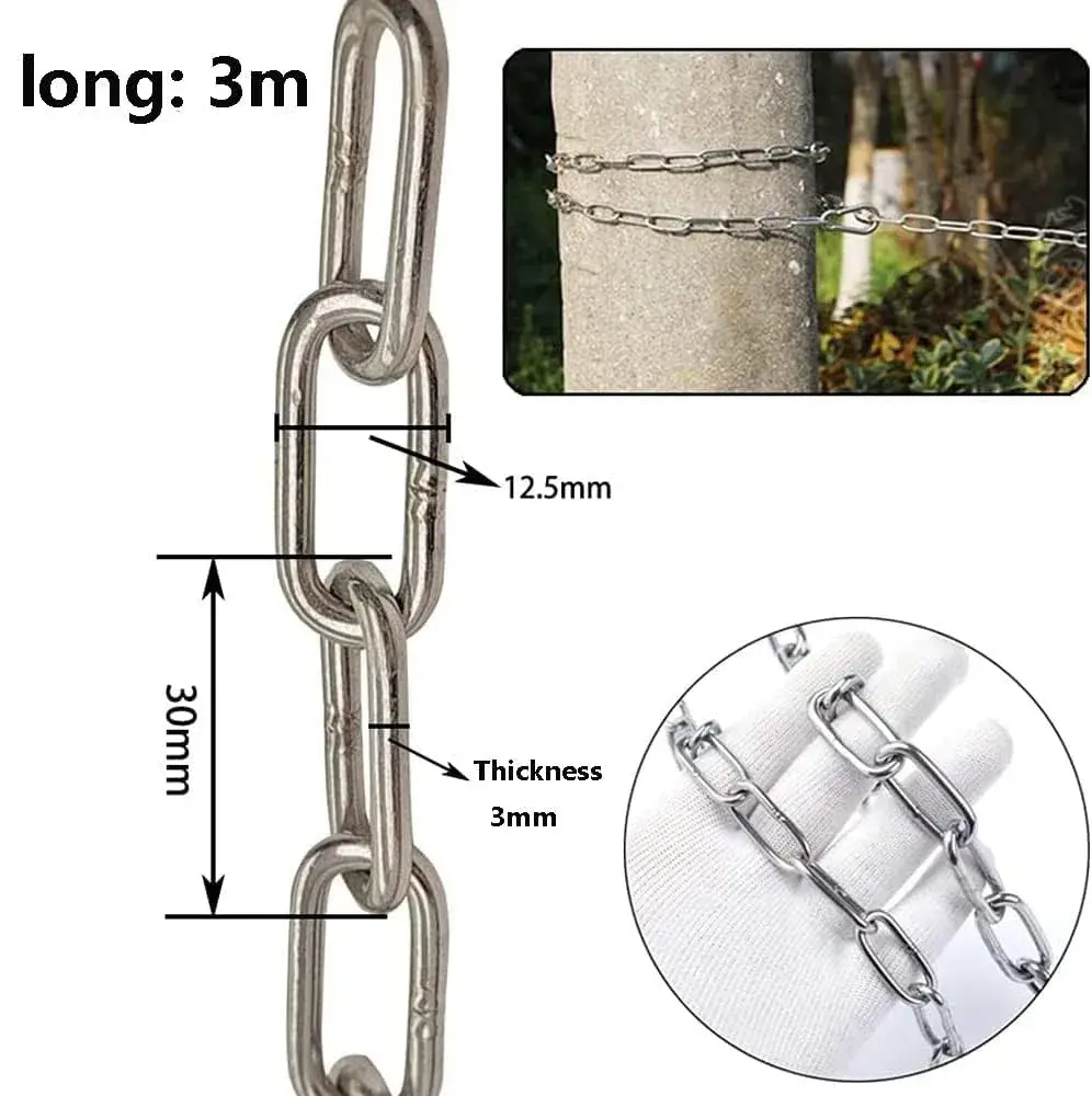 4every SUS304 Stainless Steel Chain 3mm x 3m (0.12" x 9.8ft) | Light Duty Utility Chain for Home & Outdoor Use - view 3