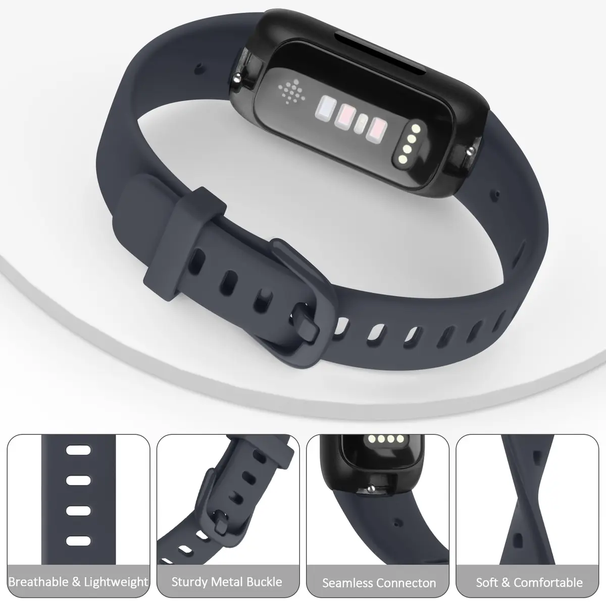 Meliya Fitbit Inspire 3 Wristband Midnight | Soft Silicone Sport Strap (130-205mm) - view 4