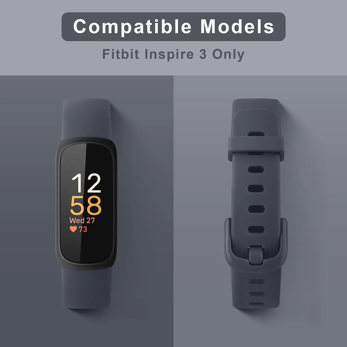 Meliya Fitbit Inspire 3 Wristband Midnight | Soft Silicone Sport Strap (130-205mm) - view 2