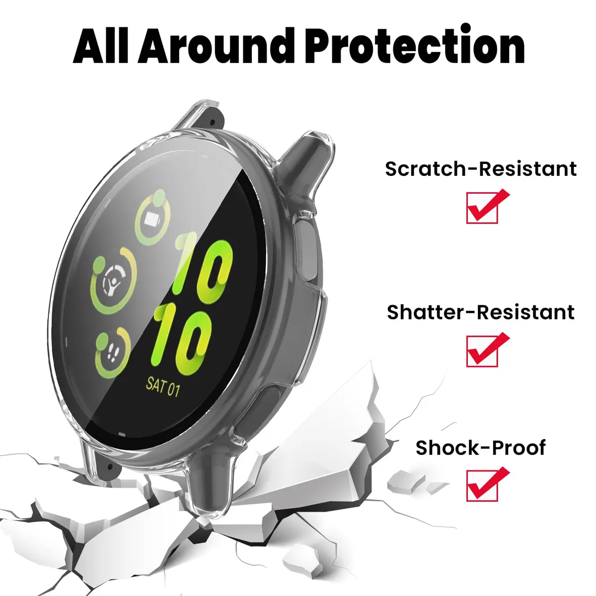 RuenTech Garmin Vivoactive 5 Screen Protector & Case Cover | HD Tempered Glass & Full Cover (1 Pack, Black&Clear) - view 5