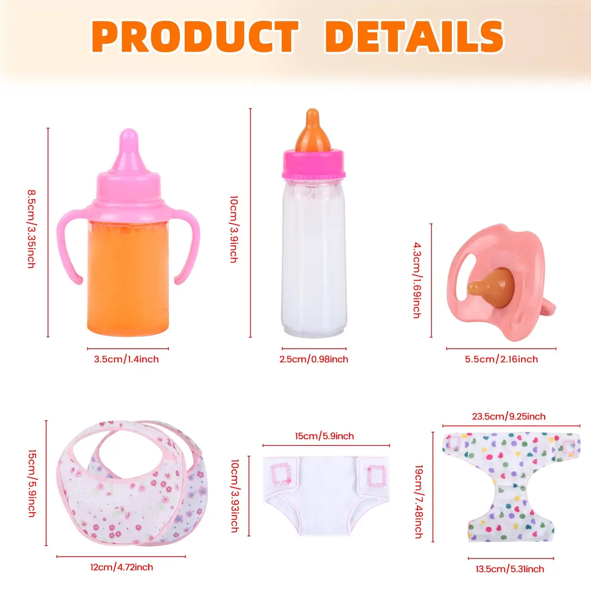 CARANOVO Baby Doll Accessories Set, 7 Pcs Pink | Realistic Feeding & Caring Kit for 3+ Kids - view 4