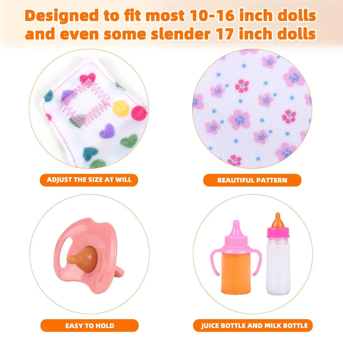 CARANOVO Baby Doll Accessories Set, 7 Pcs Pink | Realistic Feeding & Caring Kit for 3+ Kids - view 2