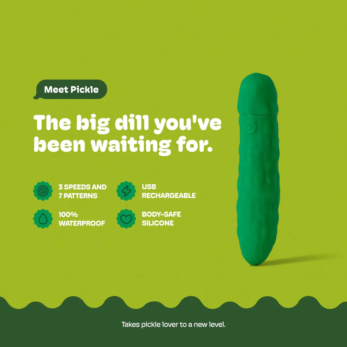 Emojibator Pickle Personal Massager 4.8in Waterproof Silicone USB Rechargeable - view 2