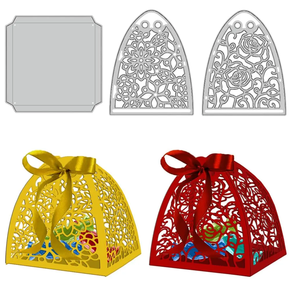 GLOBLELAND Flower Candy Box Cutting Dies Set | 8.4cm x 6.7cm & 7.7cm x 7.7cm - main product image