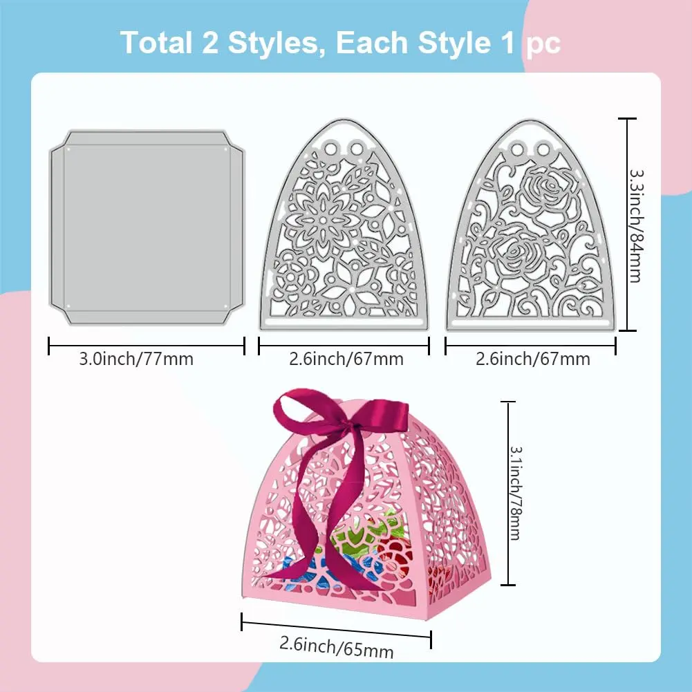 GLOBLELAND Flower Candy Box Cutting Dies Set | 8.4cm x 6.7cm & 7.7cm x 7.7cm - view 6