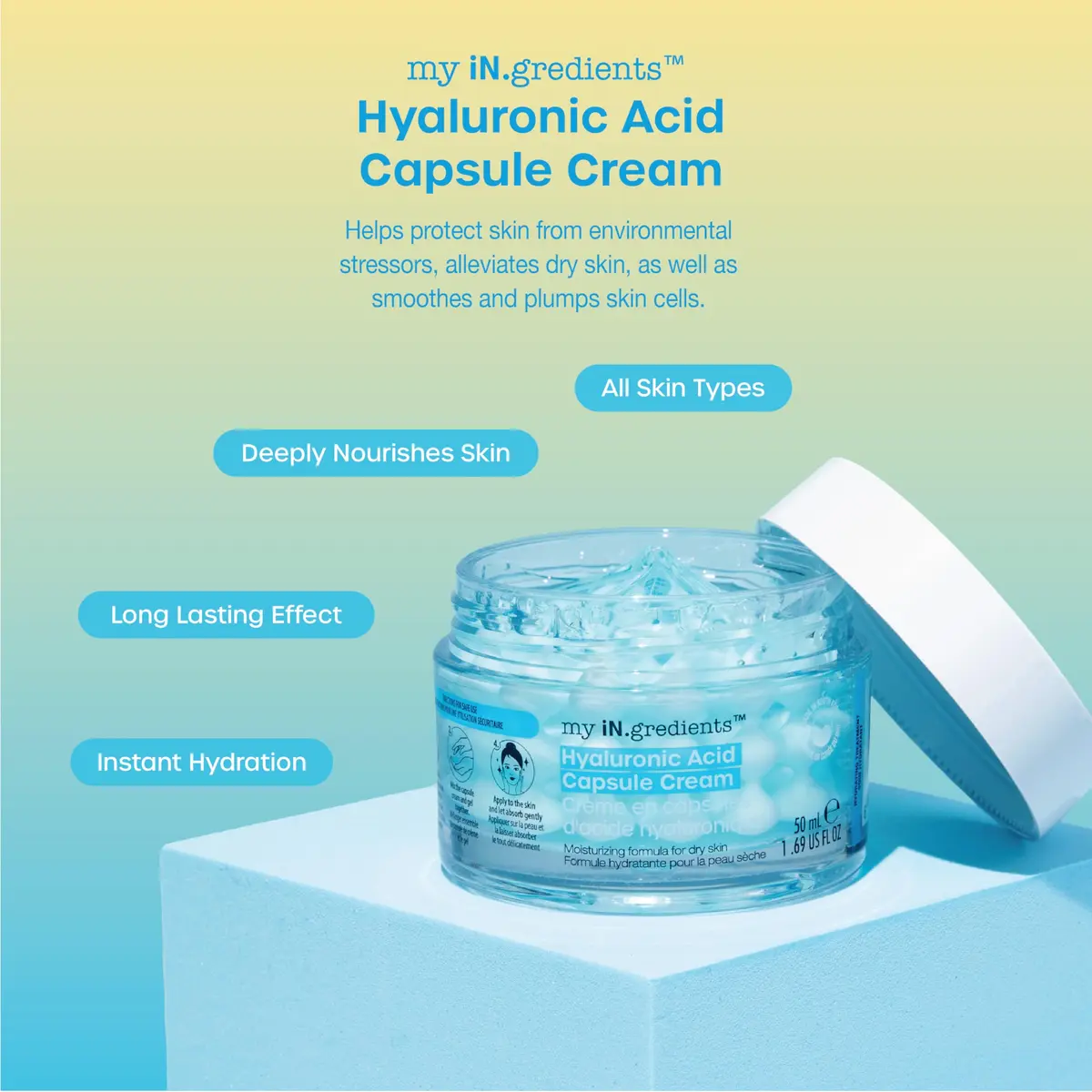 masque BAR Hydrating Capsule Cream Face Moisturizer 50ml | Hyaluronic Acid & Niacinamide for Dry & Sensitive Skin - view 2