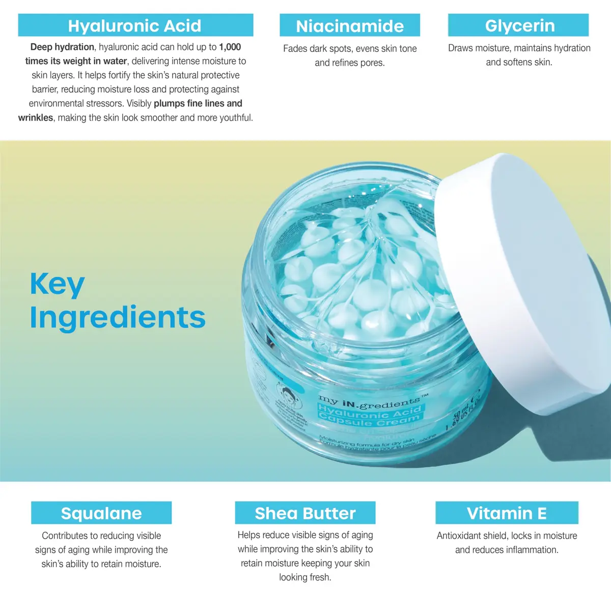 masque BAR Hydrating Capsule Cream Face Moisturizer 50ml | Hyaluronic Acid & Niacinamide for Dry & Sensitive Skin - view 3