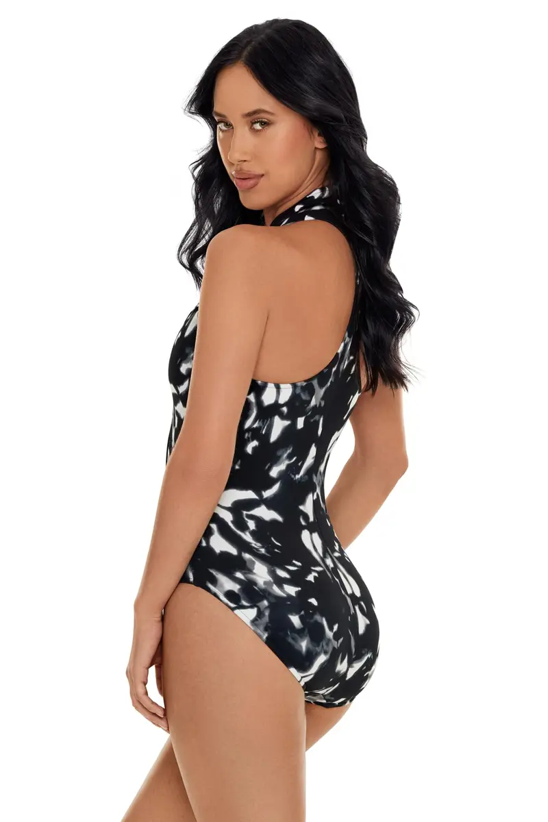 MagicSuit Women's Swimwear Dream State Coco High Neck Racerback Underwire Zip One Piece Swimsuit, Black/Multi, 12 | Slimming, Full Coverage & Support - view 2