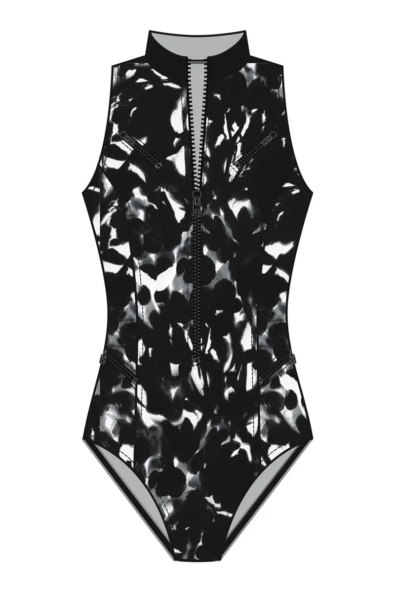 MagicSuit Women's Swimwear Dream State Coco High Neck Racerback Underwire Zip One Piece Swimsuit, Black/Multi, 12 | Slimming, Full Coverage & Support - view 4