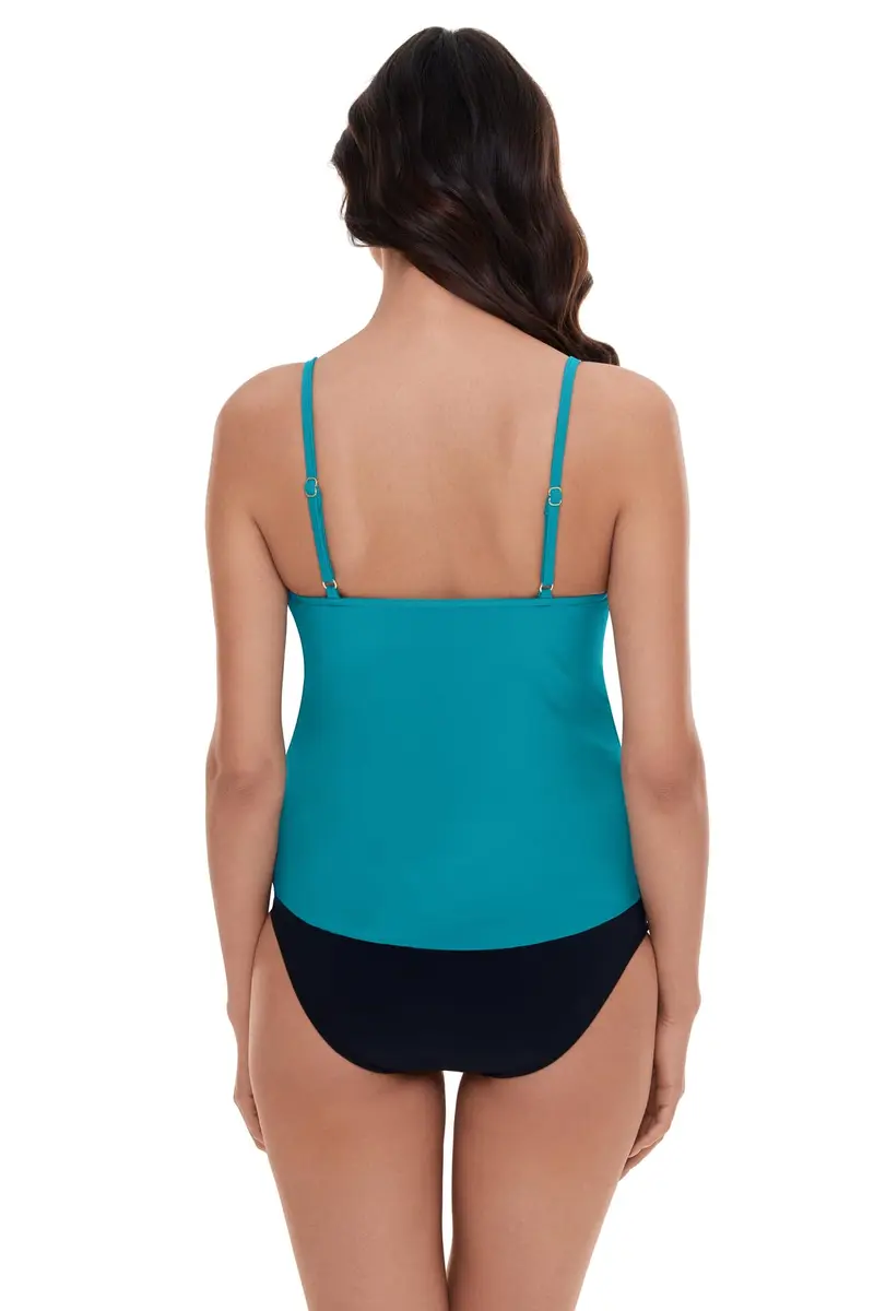 MagicSuit Women's Swimwear Solid Rita V-Neck Tankini Top with Soft Cup Bra and Adjustable Straps, Pacific, 12 | Flattering Slimming Fit - view 3