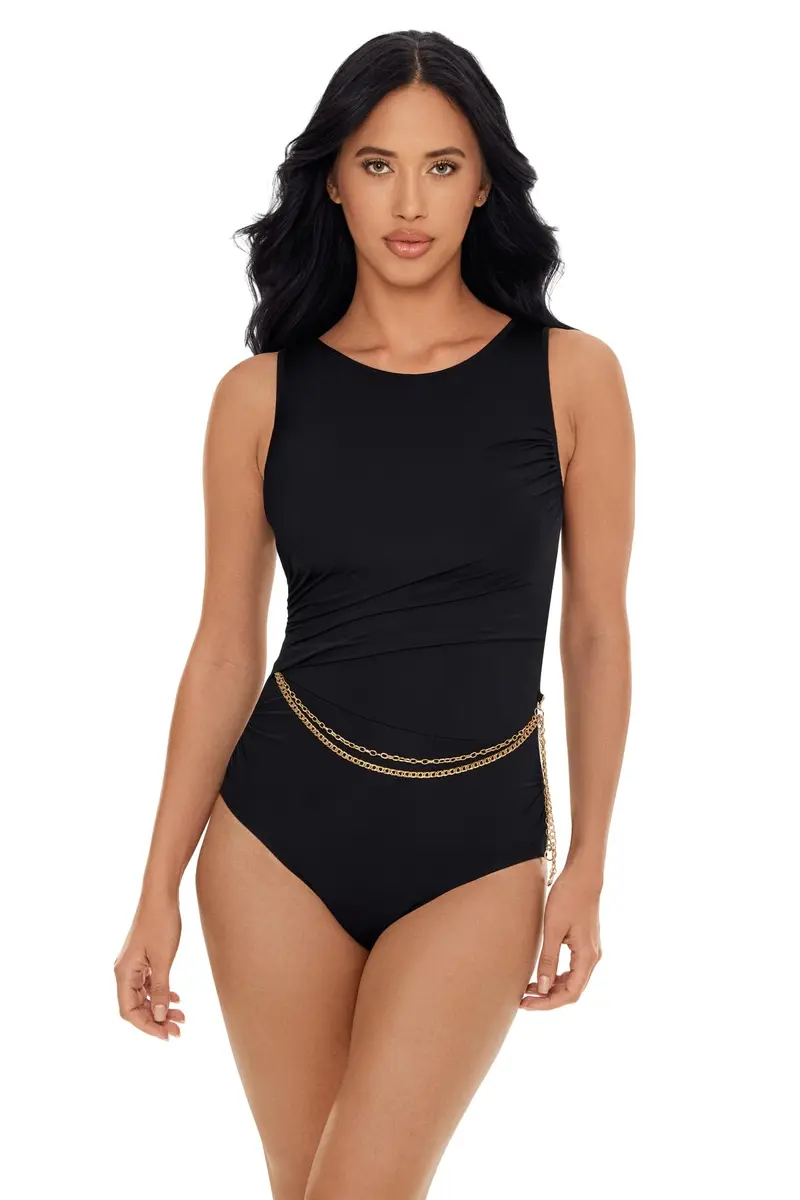 MagicSuit Women's Hyper Link Annette One Piece Swimsuit, Black, 14 | Slimming & Shaping with Adjustable Portrait Back - main product image