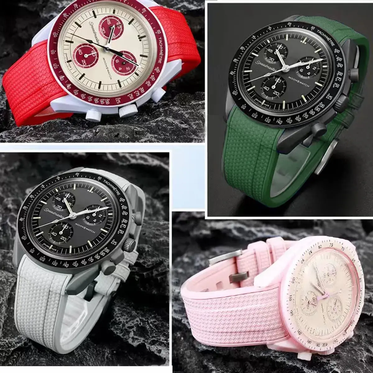 HEYOZURY Dark Green 20mm Silicone Watch Band for Omega x Swatch MoonSwatch | Classic Style - view 4