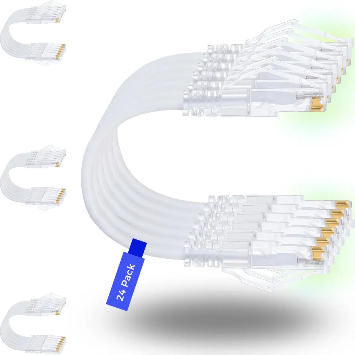 Rapink Cat6a Ethernet Patch Cables 10ft (24 Pack) Slim, 10Gbps Support | 3.05m (10ft) White - main product image