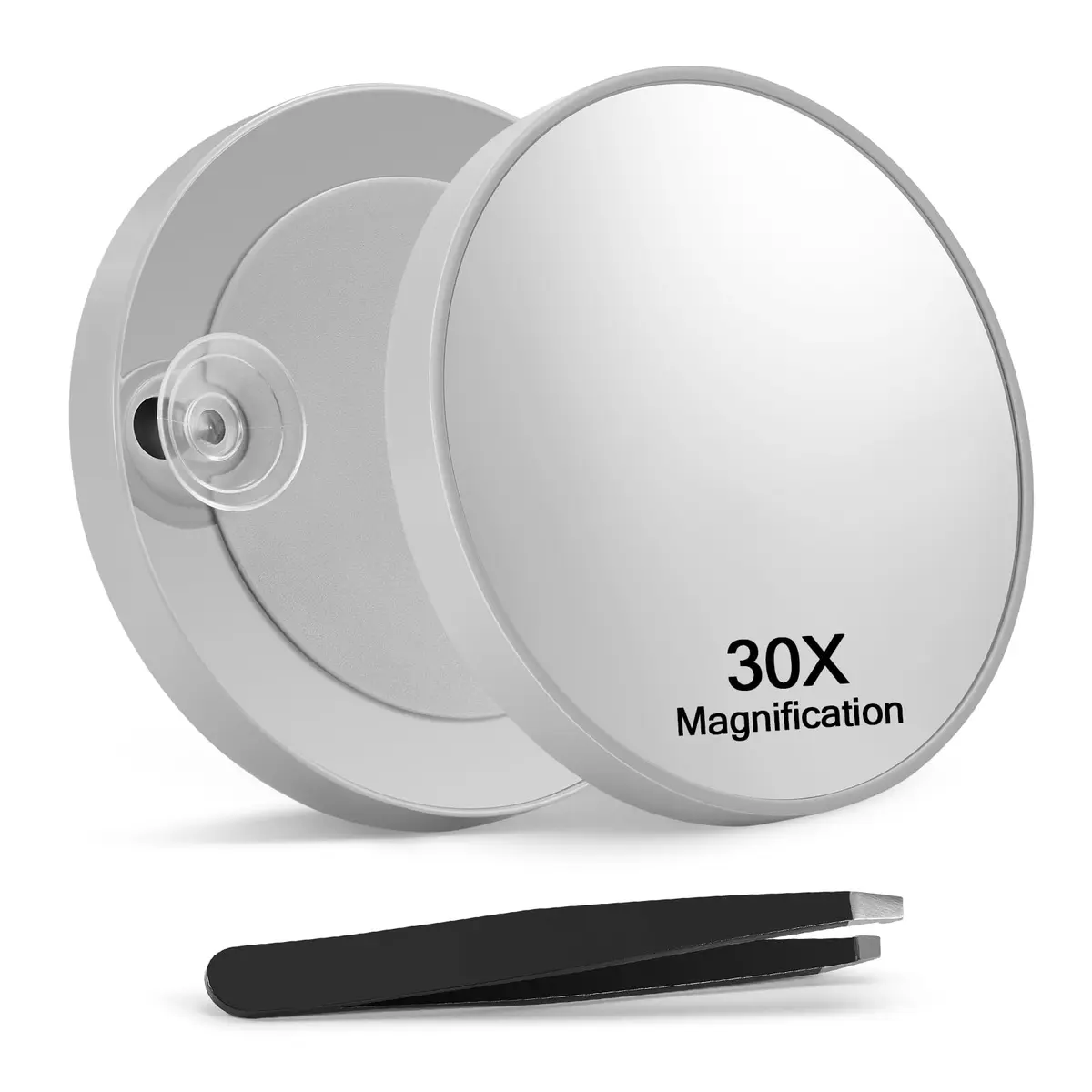 Macaki 3.5 inch Grey 30x Magnifying Mirror Suction Cup | Compact Travel Makeup Mirror - main product image