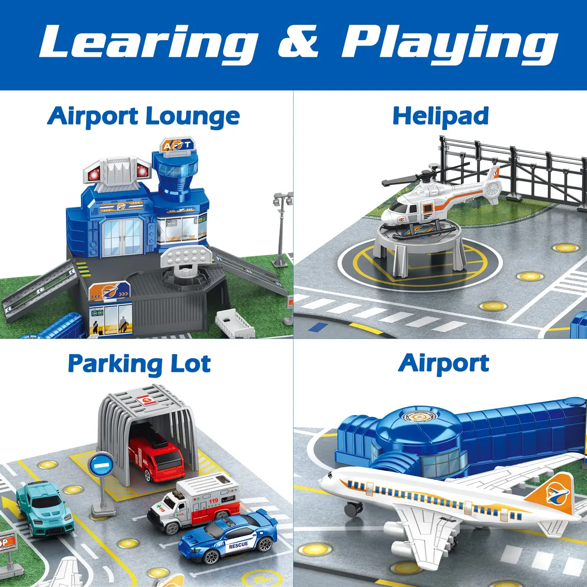 XDUOYJOY Airplane Toy Set with Trucks, Helicopter, Planes, Airport Playmat | Educational Toy Vehicle Set for Kids 3-8 - view 5