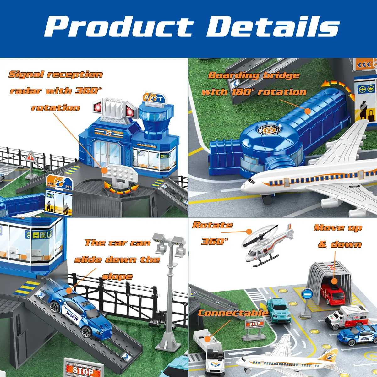 XDUOYJOY Airplane Toy Set with Trucks, Helicopter, Planes, Airport Playmat | Educational Toy Vehicle Set for Kids 3-8 - view 4