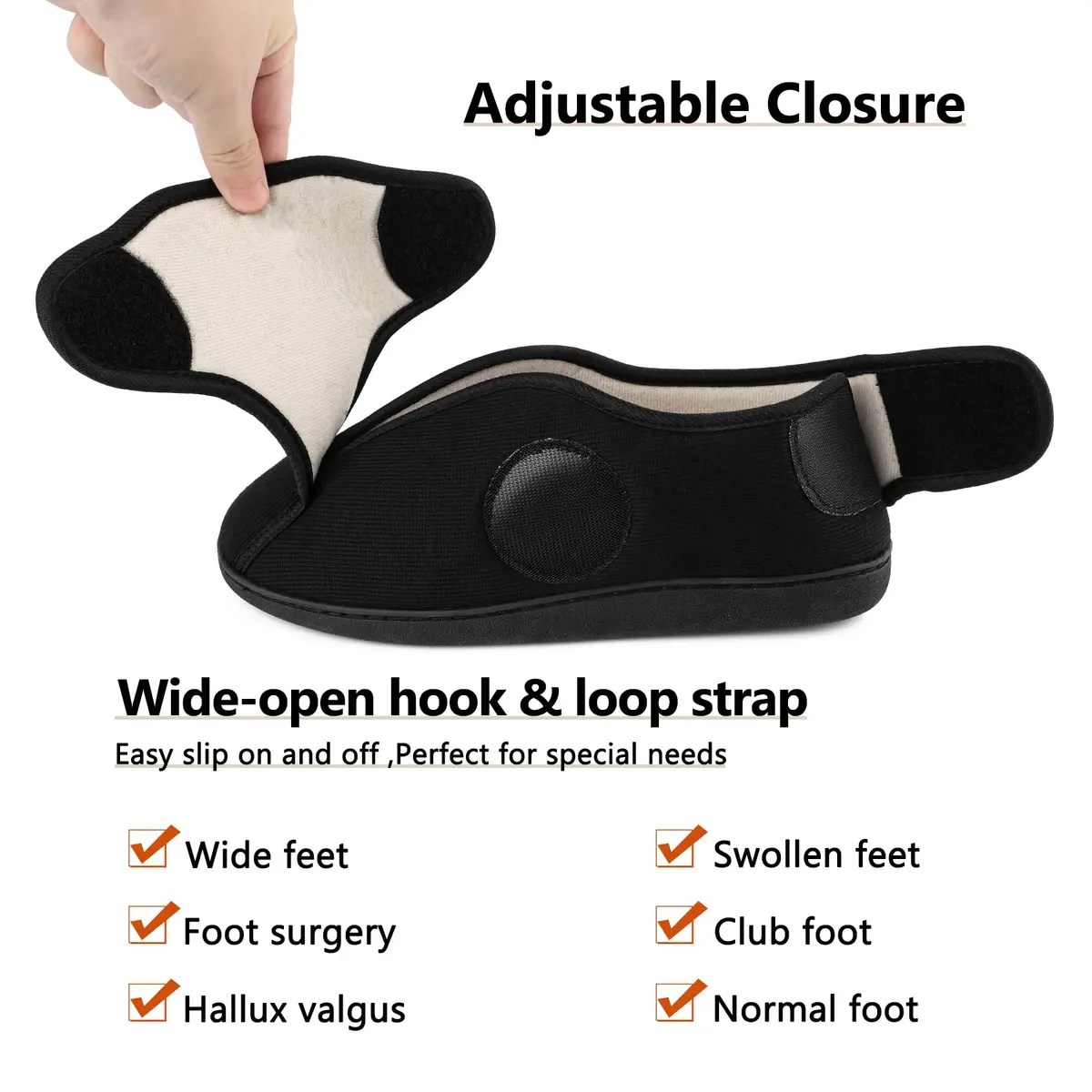 TIESTRA Men's Memory Foam Diabetic Boots Slippers Lightweight Comfortable Breathable No Sweat Edema Swollen House Shoes Adjustable Wide Indoor/Outdoor Slip On Bedroom Slipper Black EU46/US13 - view 5