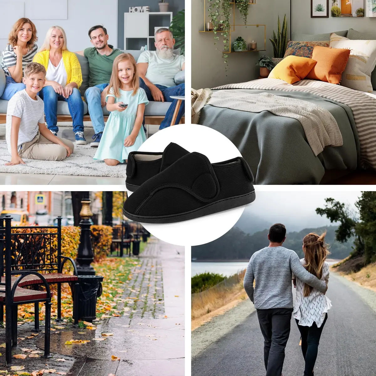 TIESTRA Men's Memory Foam Diabetic Boots Slippers Lightweight Comfortable Breathable No Sweat Edema Swollen House Shoes Adjustable Wide Indoor/Outdoor Slip On Bedroom Slipper Black EU46/US13 - view 2