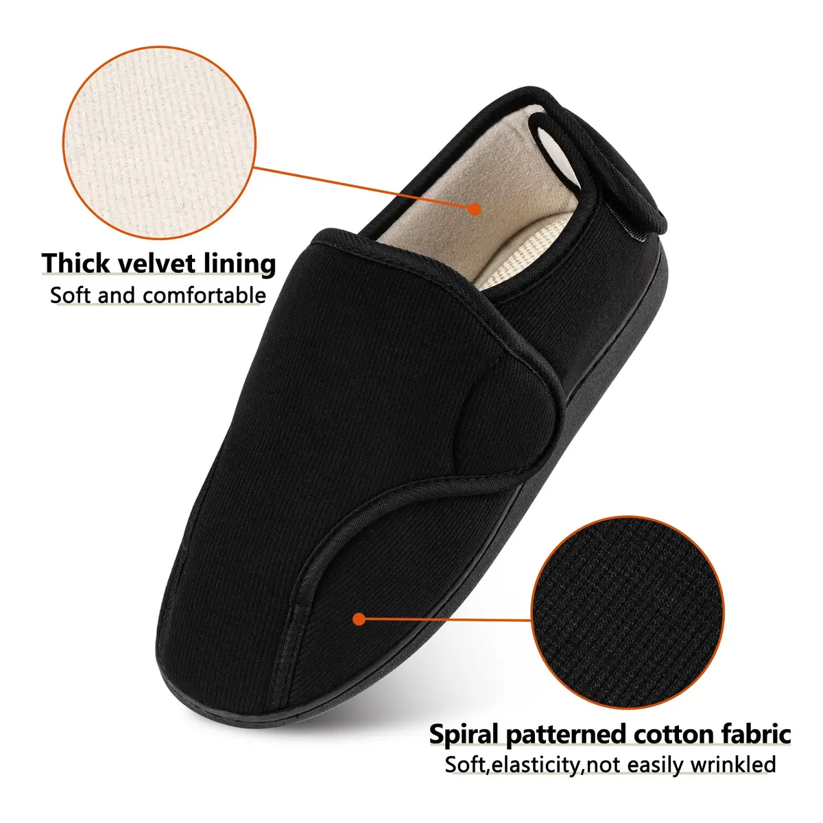 TIESTRA Men's Memory Foam Diabetic Boots Slippers Lightweight Comfortable Breathable No Sweat Edema Swollen House Shoes Adjustable Wide Indoor/Outdoor Slip On Bedroom Slipper Black EU46/US13 - view 4