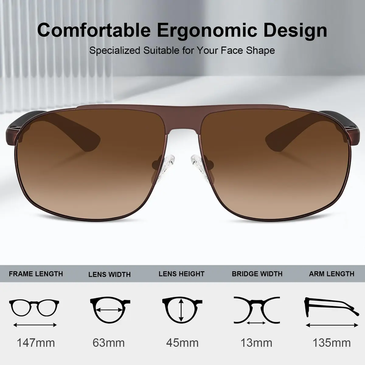 CARFIA Large Curved Polarized Sunglasses for Men UV Protection | Trendy Driving Sunnies Lightweight Metal Frame - view 6