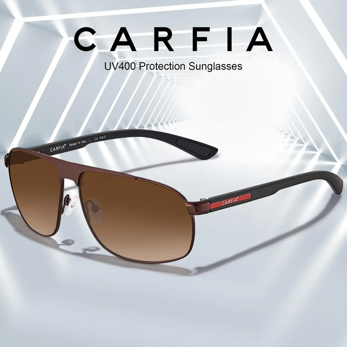 CARFIA Large Curved Polarized Sunglasses for Men UV Protection | Trendy Driving Sunnies Lightweight Metal Frame - view 7