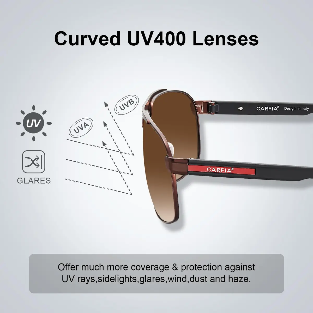 CARFIA Large Curved Polarized Sunglasses for Men UV Protection | Trendy Driving Sunnies Lightweight Metal Frame - view 8