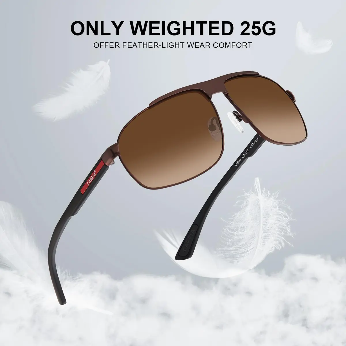 CARFIA Large Curved Polarized Sunglasses for Men UV Protection | Trendy Driving Sunnies Lightweight Metal Frame - view 9